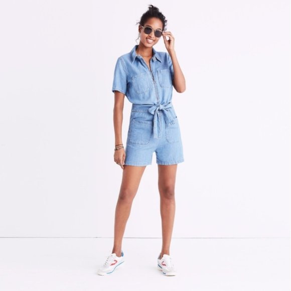 denim zip romper